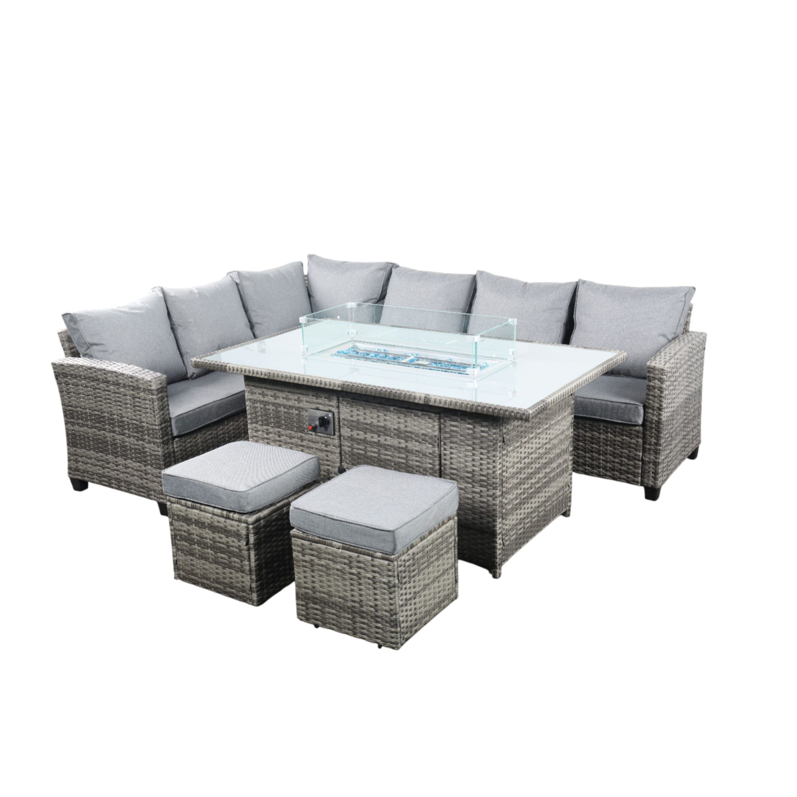 5060832774833_Juniper 8 Seat Corner Gas Firepit Rattan Dining Set - Mixed Grey (1)