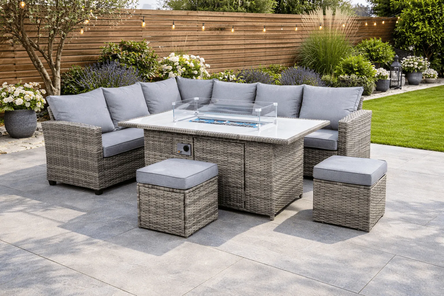 5060832774833_Juniper 8 Seat Corner Gas Firepit Rattan Dining Set - Mixed Grey (1)