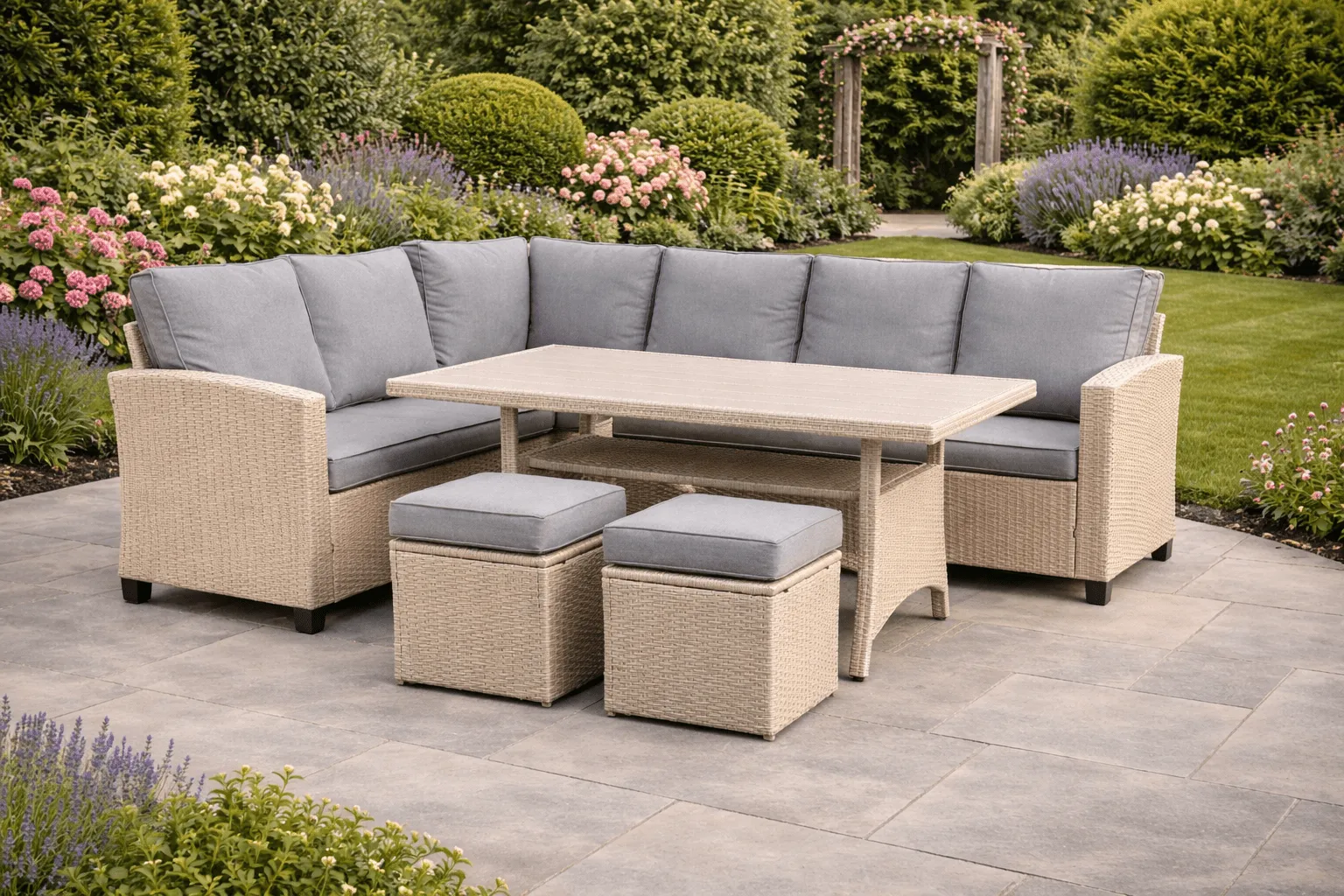 5060832774871_Birchwood 8 Seat Rattan Corner Sofa Dining Set - Light Grey (1)