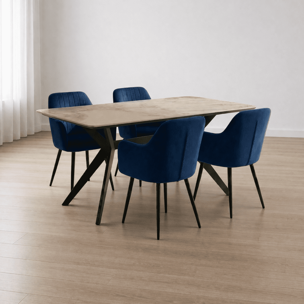 Magnolia Marble Dining Table with Bluebell Chairs_Blue