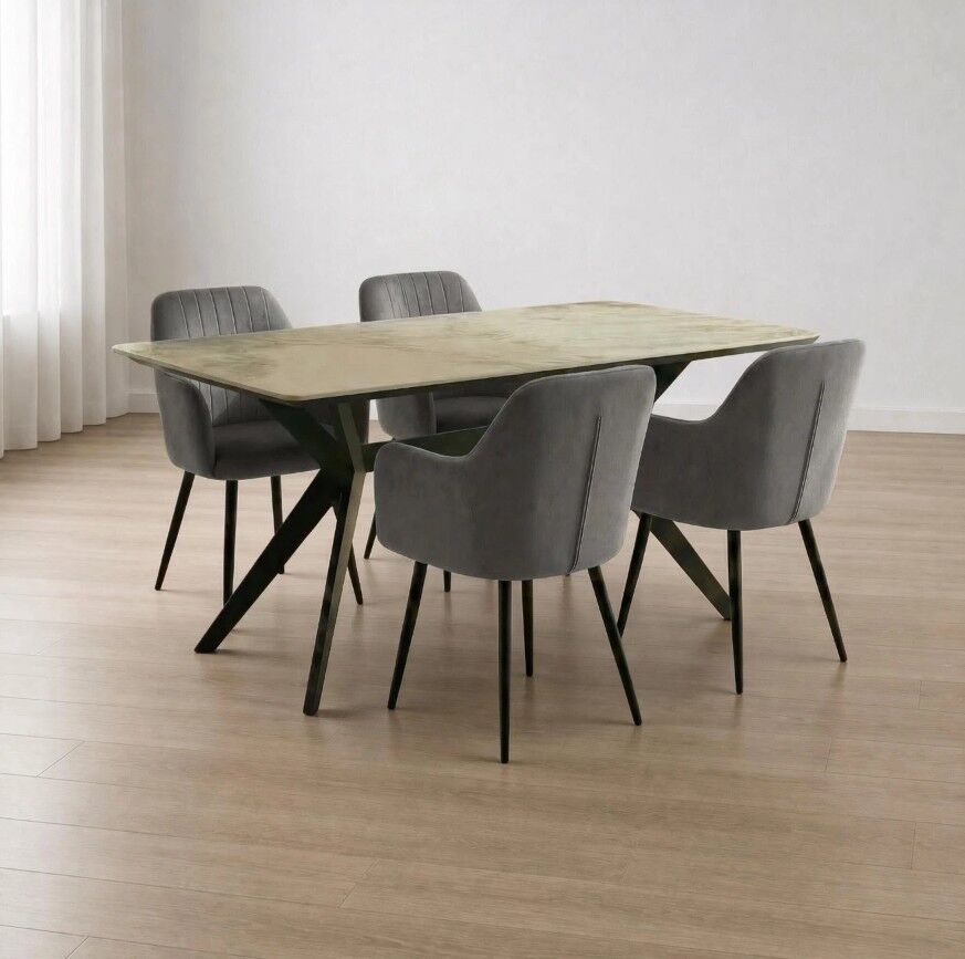 Magnolia Marble Dining Table with Bluebell Chairs_Grey