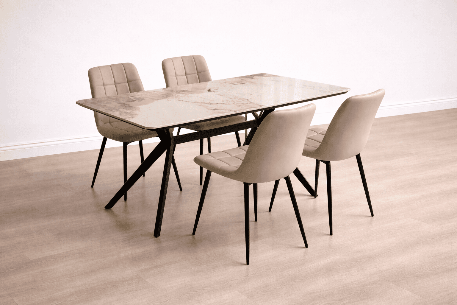 Magnolia Marble Dining Table with Bracken Chairs_Beige
