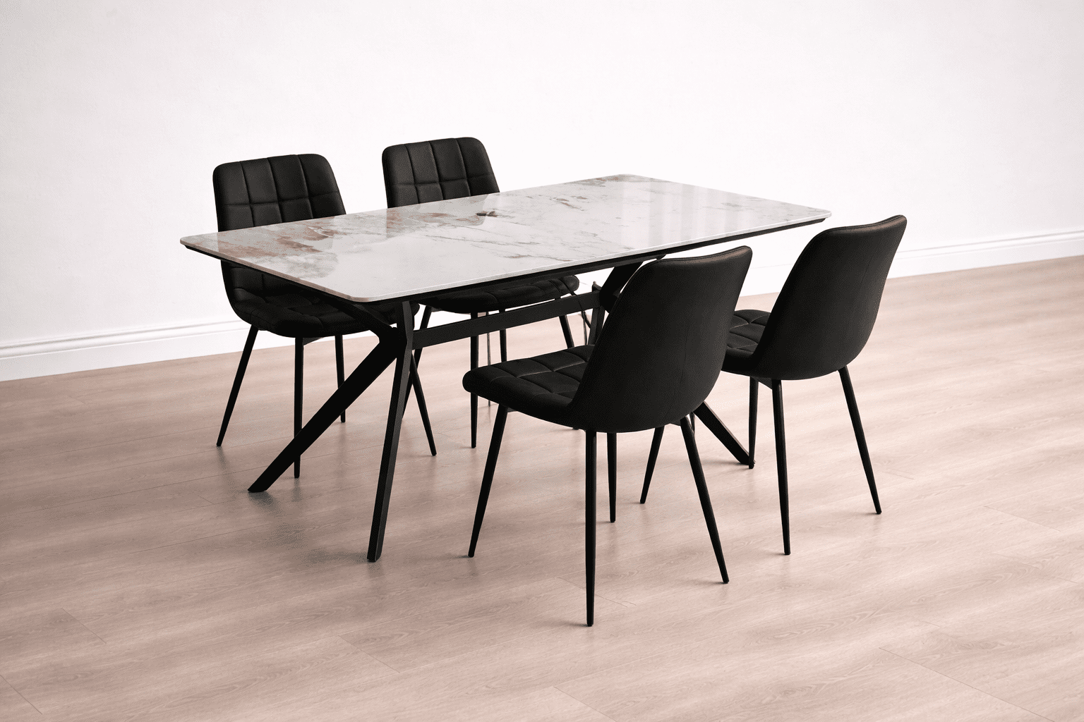 Magnolia Marble Dining Table with Bracken Chairs_Black