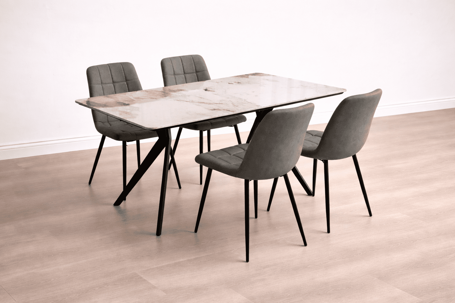 Magnolia Marble Dining Table with Bracken Chairs_Grey