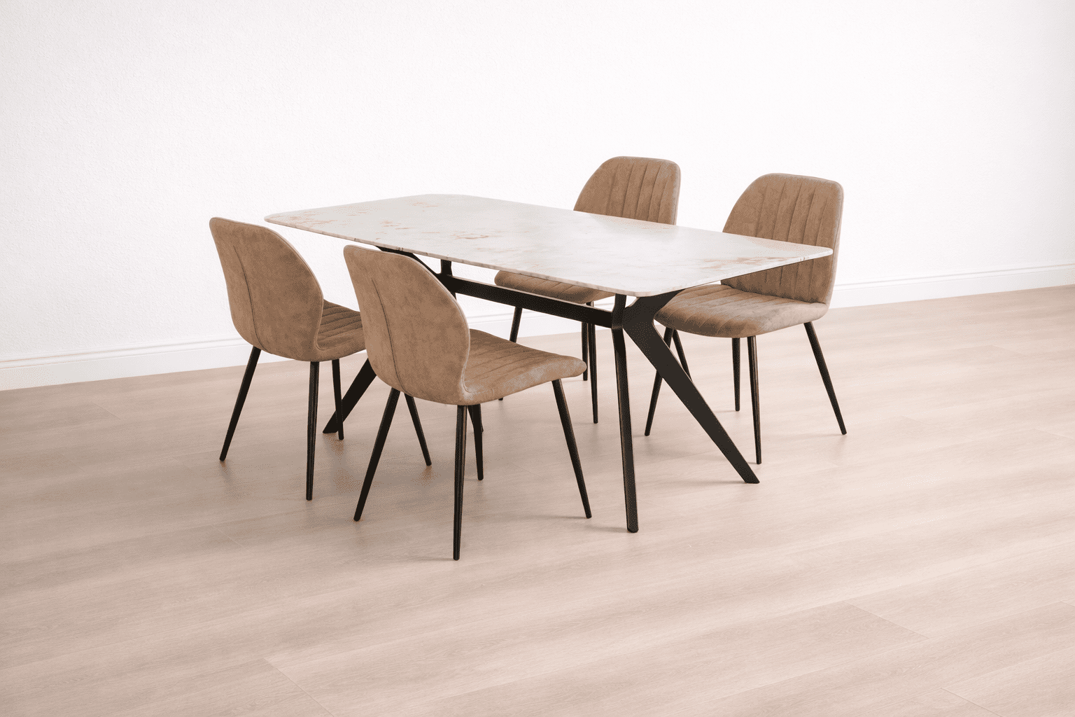 Magnolia Marble Dining Table with Bramble Chairs_Brown