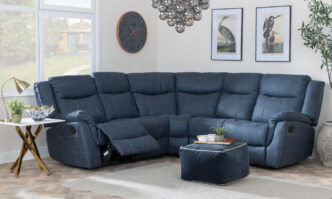 Rowe Denim Blue Leather Look Fabric Recliner Corner Sofa