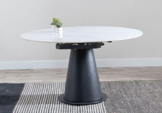 Clara 135cm White Sintered Stone Round Dining Table with Black Pedestal Base