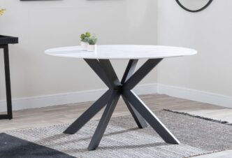 Avesta 130cm White Sintered Stone Round Dining Table with Black Star Base