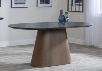 Perlo 180cm Dark Grey Ceramic Oval Dining Table With Bronze Pedestal Base