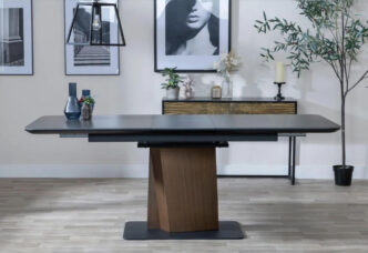 Gino Black Ceramic Extending Dining Table With Bronze Pedestal Base