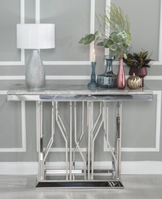 Mercury Grey Marble and Chrome Console Table