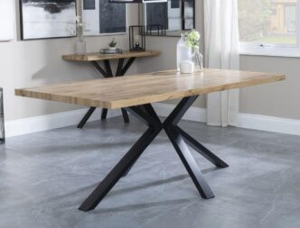 Cadell Industrial Oak Effect 6 Seater Dining Table with Black Spider Legs