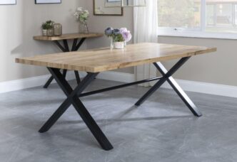 Cadell Industrial Oak Effect 8 Seater Dining Table with Black Cross Legs