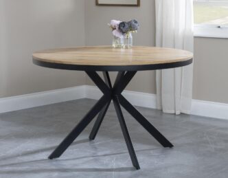 Cadell Industrial Oak Effect 4 Seater Round Dining Table with Black Spider Legs