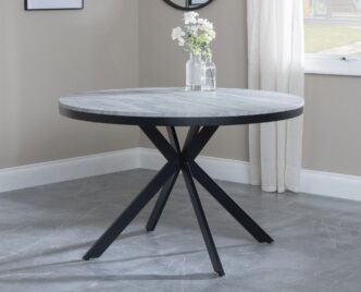 Cadell Grey Concrete Effect 4 Seater Round Dining Table with Black Spider Legs