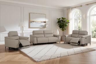 Naples Leather 3 & 2 Seater Sofas + Armchair Electric Recliner