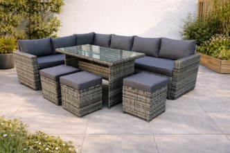 Rowan Grey 9 Seat Corner Rattan Dining Set - Fixed Table