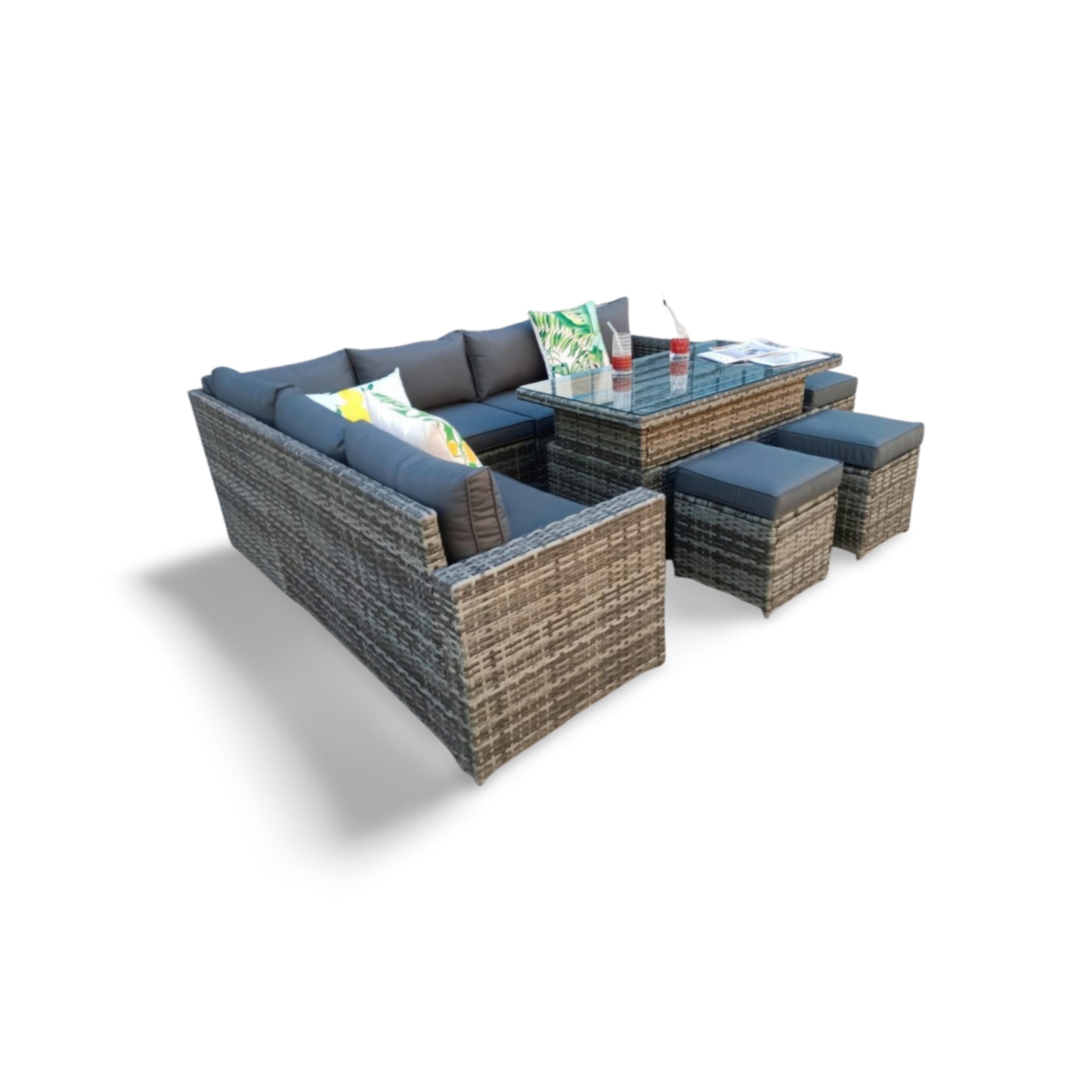 5060832774925_Rowan Grey 9 Seat Corner Rattan Dining Set - Rising Table