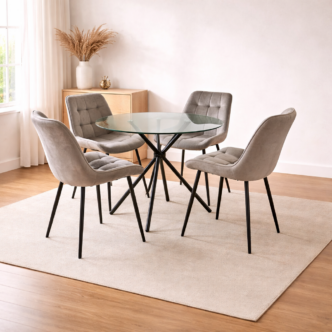 Laurel Circle Glass Dining Table with Starburst Black Legs