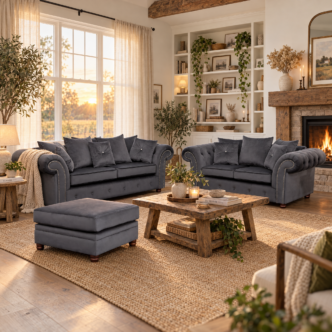 Belmont 3 & 2 Seater Sofas with Footstool Granite
