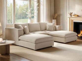 Ledbury U Shape Corner Sofa Bundle Beige Boucle