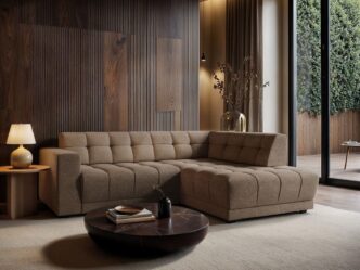 Manhattan 3-Seater Right Corner Brown Dapple Fabric Sofa