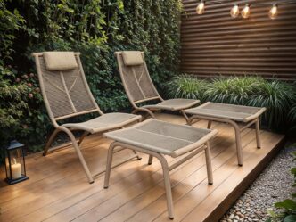 Palanex Set of 2 Garden Lounge Chairs with Footstool Beige