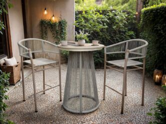 Diamond Round Table & Lita Chairs Garden Bar Set White