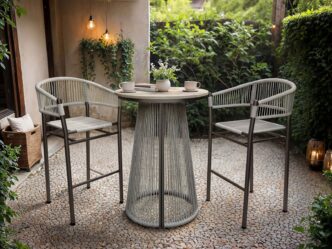 Diamond Round Table & Set of 2 Lita Chairs Garden Bar Set Dark Brown
