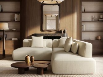 Ferguson Large Corner 5 Seater Sofa Cream Chenille