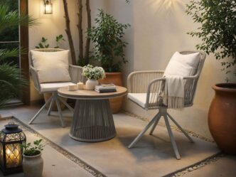 Diamond Table & Juno Swivel Chairs Garden Bistro Set Beige Rattan