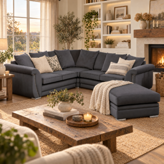 Kingfisher Large Corner Sofa with Footstool - Granite