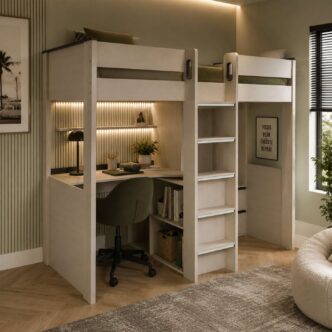 Celeste Highsleeper with Desk - White