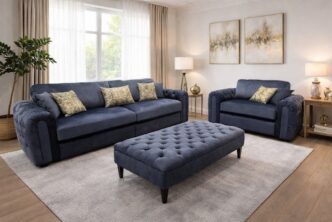 Charles Navy 4 Seater, Love Chair & Fender Stool