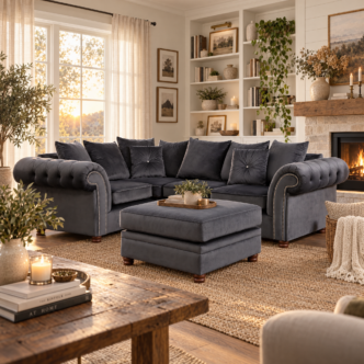 Belmont Small Corner Sofa Granite with Footstool - Left Handed