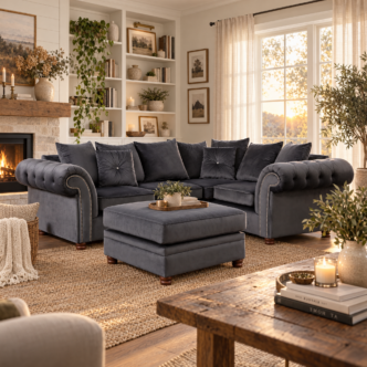 Belmont Small Corner Sofa Granite with Footstool - Right Handed